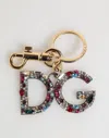 Dolce & Gabbana Multicolor Crystal Dg Logo Gold Keychain Charm Keyring In Gold