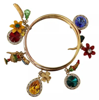Pre-owned Dolce & Gabbana Multicolor Crystal Gold Tone Brass Bangle Women's Bracelet ()