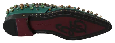 Dolce & Gabbana Multicolor Crystal-embellished Leather Flat In Green