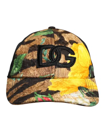 Dolce & Gabbana Multicolor Dg Logo Patch 6 Panels Baseball Men's Cap In Brown