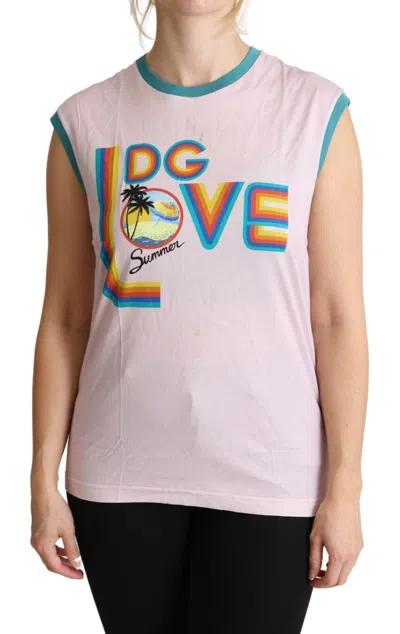 Pre-owned Dolce & Gabbana Multicolor Dg Love Cotton Round Neck Tank Women's Tops ()