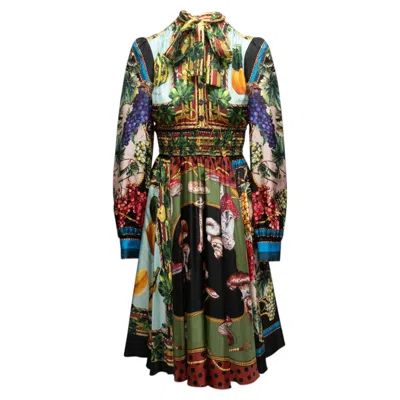 Pre-owned Dolce & Gabbana Multicolor  Spring/sumer 2020 Silk Fruit & Funghi Dress Size It 3 In Black