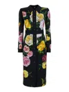 Dolce & Gabbana Multicolor Dress With Classic Collar And All-over Floral Print In Viscose Stretch Woman In Multicolor