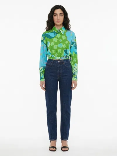 Dolce & Gabbana Silk Geometric Print Shirt In Green