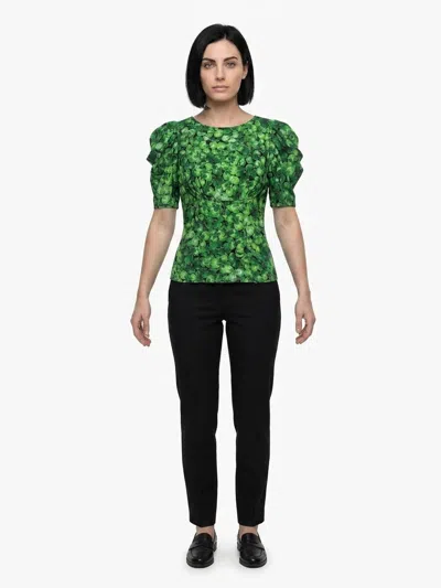 Dolce & Gabbana Floral-print Silk Blouse In Green