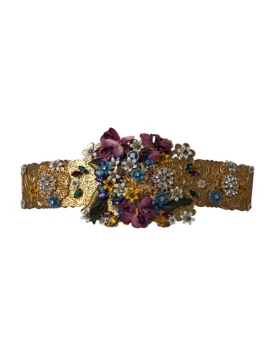 Dolce & Gabbana Multicolor Embellished Floral Crystal Wide Waist Women's Belt