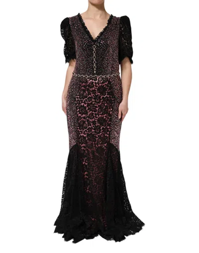 Dolce & Gabbana Multicolor Embellished Mermaid Gown Dress In Brown