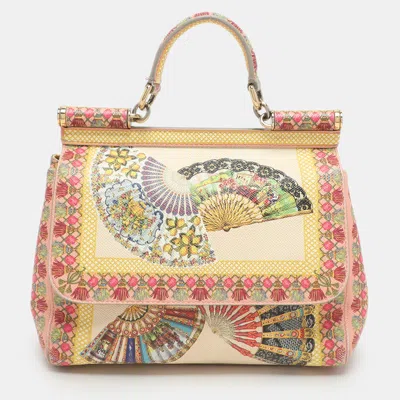 Pre-owned Dolce & Gabbana Multicolor Fan Foulard Print Leather Medium Miss Sicily Top Handle Bag