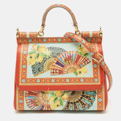 Pre-owned Dolce & Gabbana Multicolor Fan Foulard Print Leather Medium Miss Sicily Top Handle Bag