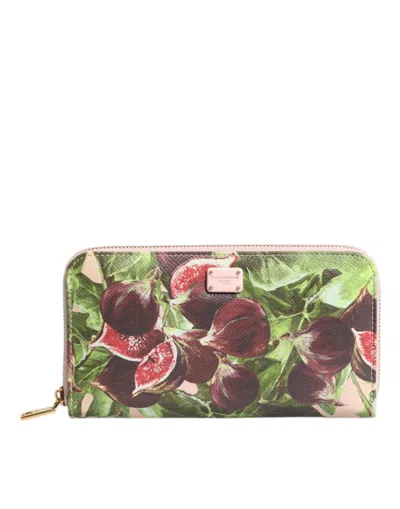 Dolce & Gabbana Multicolor Fig Fruit Dauphine Leather Zip Around Continental Women's Wallet