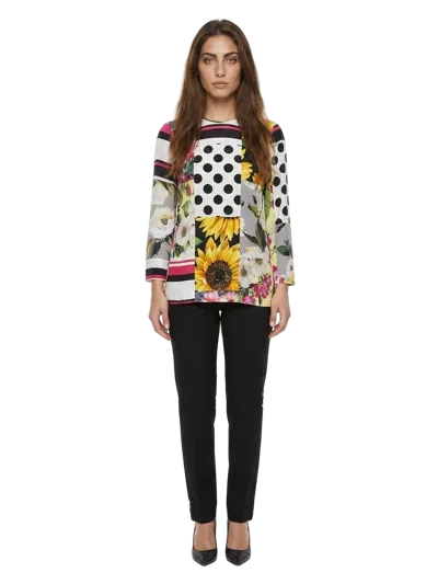 Dolce & Gabbana Multicolor Floral & Polka Dot Silk Blouse