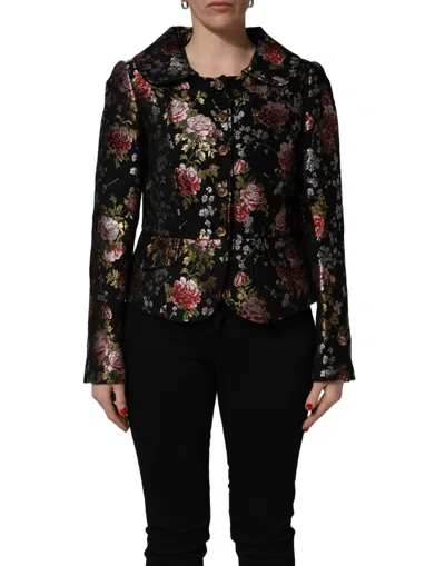 Dolce & Gabbana Multicolor Floral Brocade Blazer Jacket In Black
