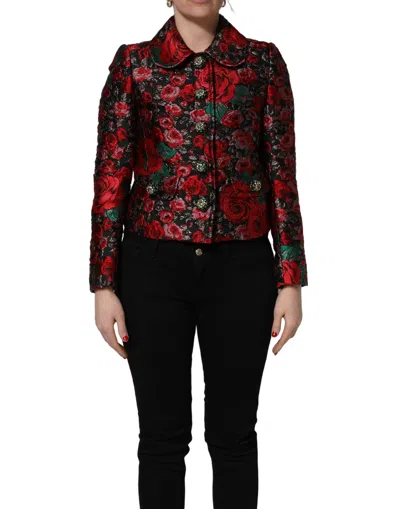 Dolce & Gabbana Multicolor Floral Brocade Buttonblazer Jacket In Red