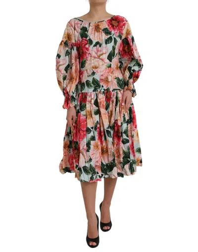 Dolce & Gabbana Multicolor Floral Cottonaline Pleated Dress