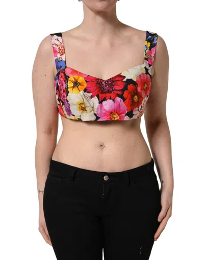 Dolce & Gabbana Floral-print Cropped Bustier Blouse In Multi