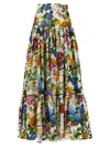 Dolce & Gabbana Multicolor Maxi Skirt With Logo Lettering Detail On The Front And All-over Floral Print In Cotton Wo In Multicolor
