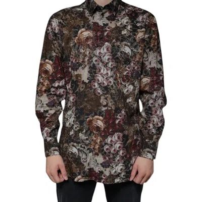 Dolce & Gabbana Multicolor Floral Gold Cotton Men Dress Shirt In Brown |  ModeSens