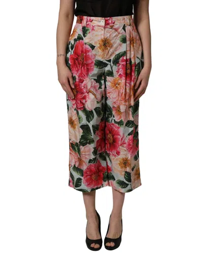 Dolce & Gabbana Multicolor Floral High Waist Cropped Pants In Red