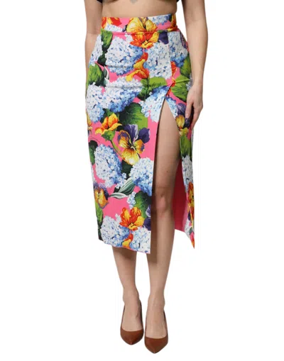 DOLCE & GABBANA MULTICOLOR FLORAL HIGH WAIST MIDI SKIRT
