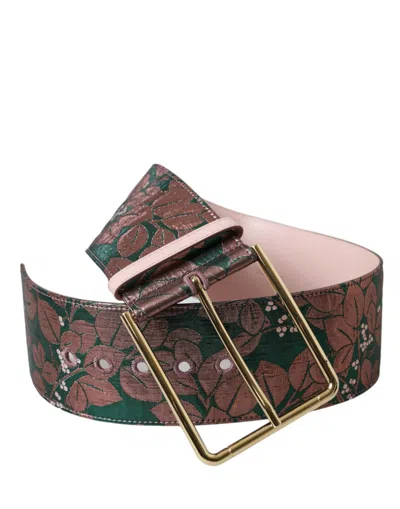 DOLCE & GABBANA MULTICOLOR FLORAL JACQUARD LUREX GOLD BUCKLE BELT