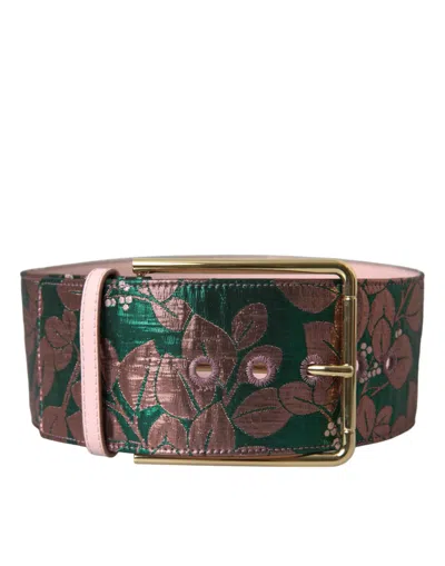 DOLCE & GABBANA MULTICOLOR FLORAL JACQUARD LUREX GOLD BUCKLE BELT