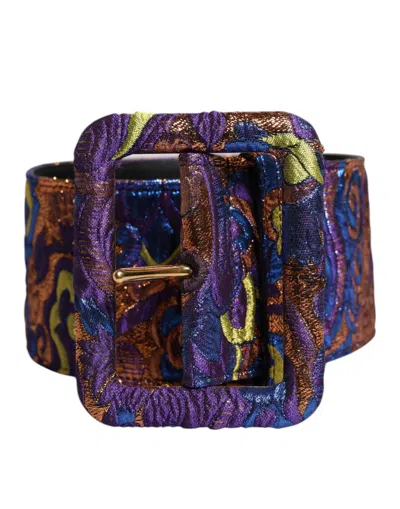 Pre-owned Dolce & Gabbana Multicolor Floral Jacquard Lurex Wide Waist Buckle Women's Belt ()