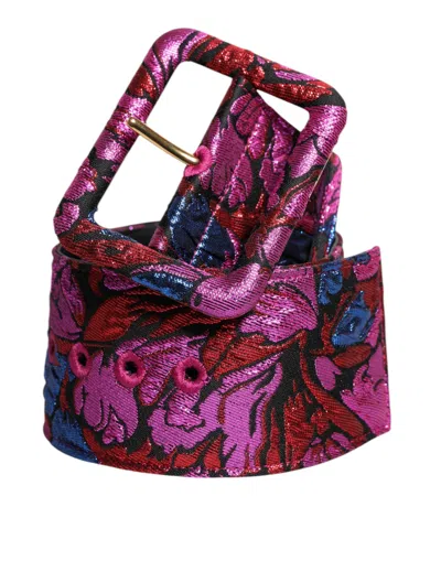 Pre-owned Dolce & Gabbana Multicolor Floral Jacquard Lurex Wide Waist Buckle Women's Belt ()