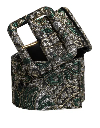 Pre-owned Dolce & Gabbana Multicolor Floral Jacquard Lurex Wide Waist Buckle Women's Belt ()