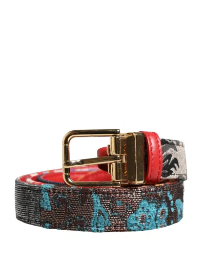 Dolce & Gabbana Multicolor Floral Jacquard Metal Buckle Women's Belt