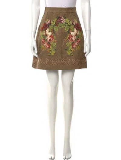 Pre-owned Dolce & Gabbana Multicolor Floral Jacquard Mini Skirt In Green