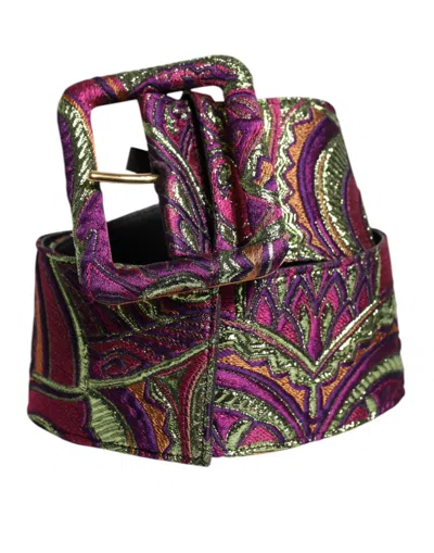 Pre-owned Dolce & Gabbana Multicolor Floral Jacquard Wide Waist Women's Belt ()