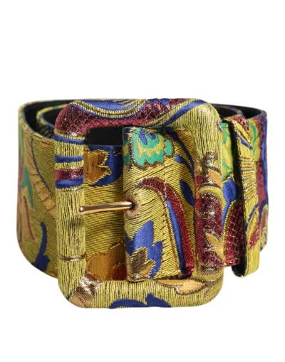 Pre-owned Dolce & Gabbana Multicolor Floral Jacquard Wide Waist Women's Belt ()