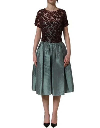 Dolce & Gabbana Multicolor Floral Lace Taffeta Pleated Midi Women's Dress
