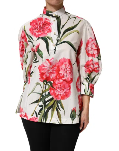 Dolce & Gabbana Multicolor Floral Long Sleeves Blouse Top In Neutral