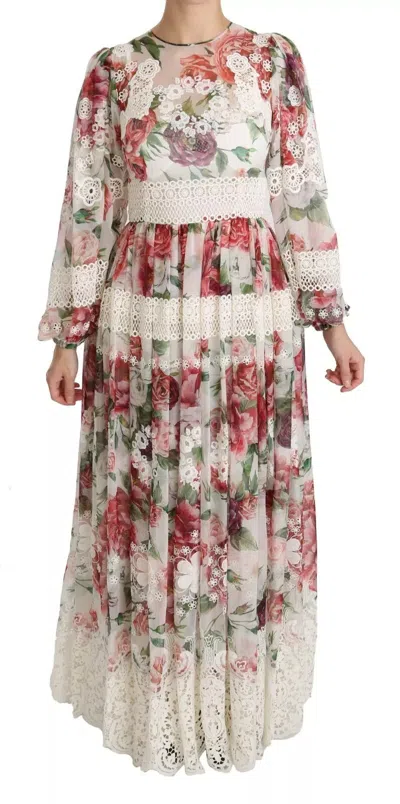Pre-owned Dolce & Gabbana Multicolor Floral Maxi Sheath Women's Dress ()