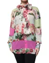 Dolce & Gabbana Multicolor Floral Patchwork Ascot Collar Women's Top In Multicolor