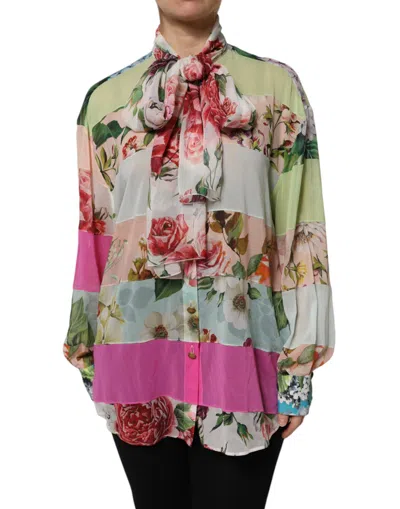 DOLCE & GABBANA DOLCE & GABBANA MULTICOLOR FLORAL PATCHWORK LONG SLEEVES WOMEN'S TOP