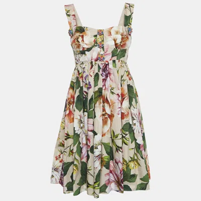 Pre-owned Dolce & Gabbana Multicolor Floral Print Button Detail Sleeveless Mini Dress S