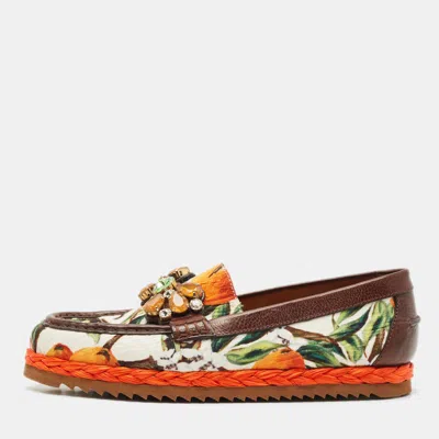 Pre-owned Dolce & Gabbana Multicolor Floral Print Canvas And Leather Palermo Crystals Loafers Size 39