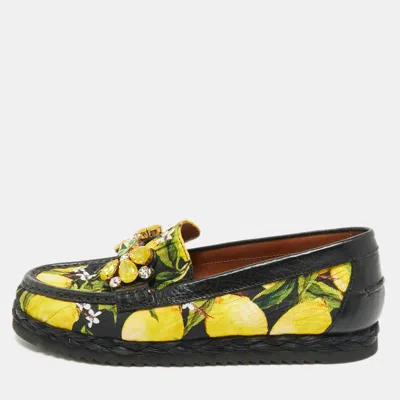 Pre-owned Dolce & Gabbana Multicolor Floral Print Canvas Crystal Embellished Espadrille Flats Size 39