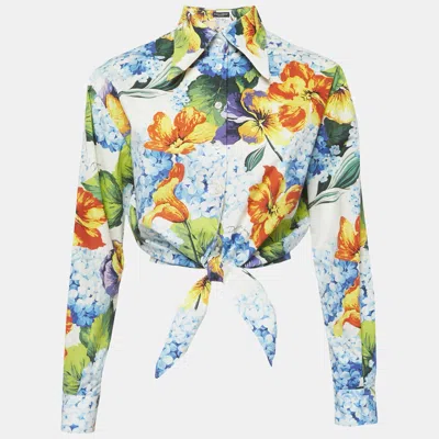 Pre-owned Dolce & Gabbana Multicolor Floral Print Cotton Tie-up Crop Shirt Xs