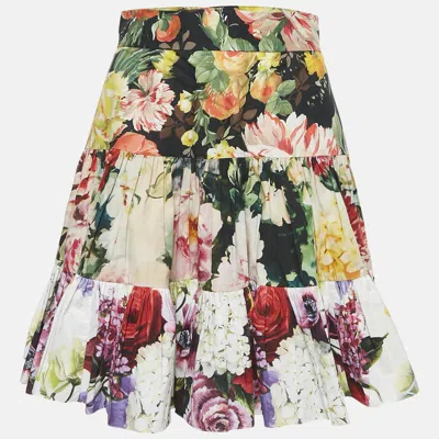 Pre-owned Dolce & Gabbana Multicolor Floral Print Cotton Tiered Mini Skirt S