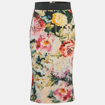 Pre-owned Dolce & Gabbana Multicolor Floral Print Crepe Pencil Skirt M
