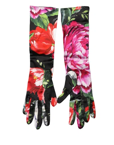 Dolce & Gabbana Multicolor Floral Print Elbow Length Women Gloves In Neutral