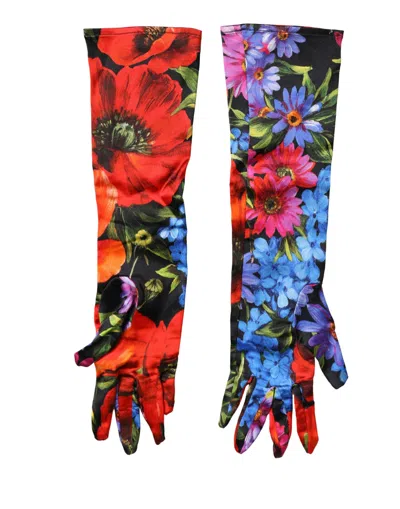 Pre-owned Dolce & Gabbana Multicolor Floral Print Elbow Length Women Women's Gloves ()