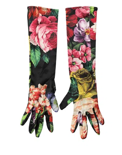 Pre-owned Dolce & Gabbana Multicolor Floral Print Elbow Length Women Women's Gloves ()
