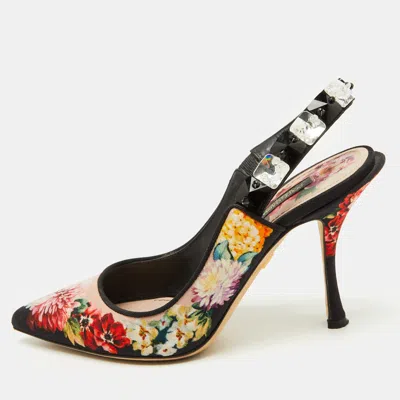 Pre-owned Dolce & Gabbana Multicolor Floral Print Fabric Crystal Embellished Slingback Pumps Size 36