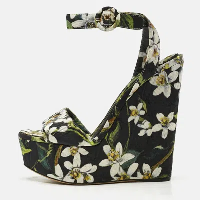 Pre-owned Dolce & Gabbana Multicolor Floral Print Fabric Wedge Sandals Size 39