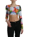 Dolce & Gabbana Multicolor Floral Long Sleeves Cropped Top In Multicolor