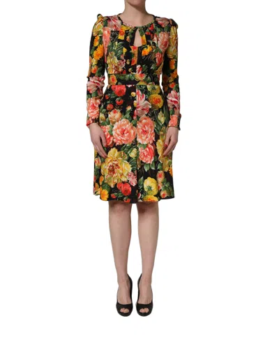 Dolce & Gabbana Multicolor Floral Print Longsleeve Midi Dress